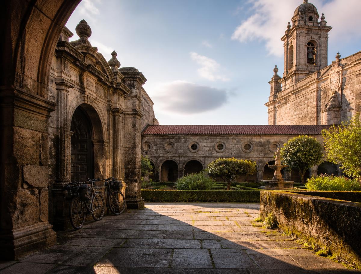 Historic stone monastery on the Camino route